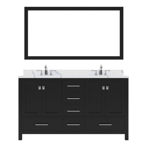 Image of Details of the Virtu USA Caroline Avenue 60" Double Bath Vanity in Espresso with Calacatta Quartz Top and Round Sinks with Brushed Nickel Faucets with Matching Mirror | GD-50060-CCRO-ES-001