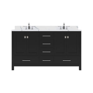 Details of the Virtu USA Caroline Avenue 60" Double Bath Vanity in Espresso with Calacatta Quartz Top and Round Sinks | GD-50060-CCRO-ES-NM