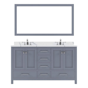 Details of the Virtu USA Caroline Avenue 60" Double Bath Vanity in Gray with Calacatta Quartz Top and Round Sinks with Brushed Nickel Faucets with Matching Mirror | GD-50060-CCRO-GR-001