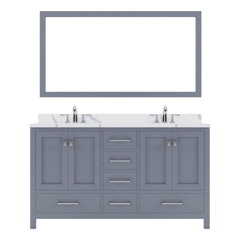 Image of Details of the Virtu USA Caroline Avenue 60" Double Bath Vanity in Gray with Calacatta Quartz Top and Round Sinks with Brushed Nickel Faucets with Matching Mirror | GD-50060-CCRO-GR-001