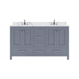 Details of the Virtu USA Caroline Avenue 60" Double Bath Vanity in Gray with Calacatta Quartz Top and Round Sinks | GD-50060-CCRO-GR-NM