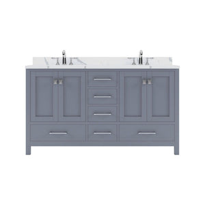 Details of the Virtu USA Caroline Avenue 60" Double Bath Vanity in Gray with Calacatta Quartz Top and Round Sinks | GD-50060-CCRO-GR-NM