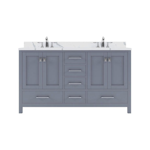 Image of Details of the Virtu USA Caroline Avenue 60" Double Bath Vanity in Gray with Calacatta Quartz Top and Round Sinks | GD-50060-CCRO-GR-NM