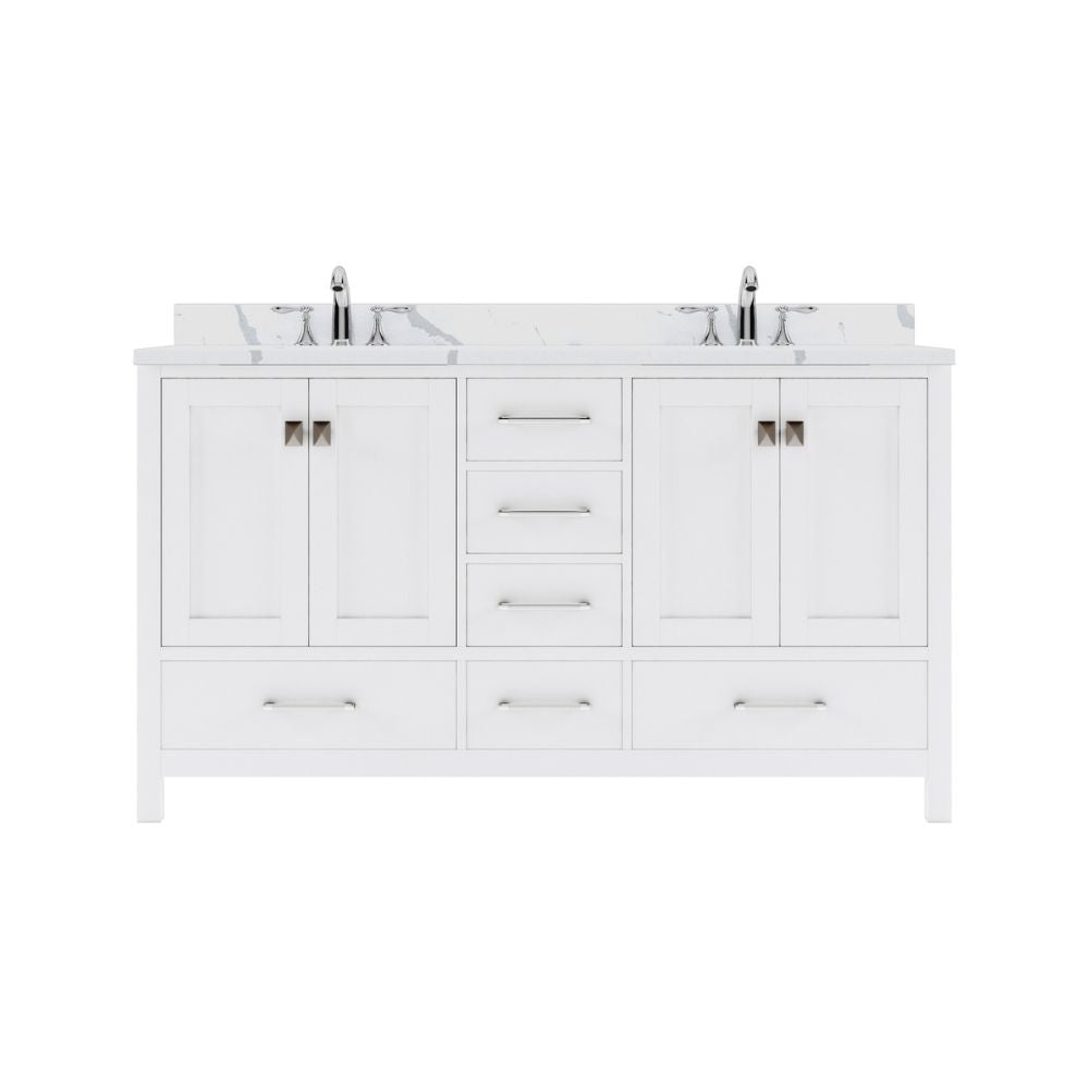 Details of the Virtu USA Caroline Avenue 60" Double Bath Vanity in White with Calacatta Quartz Top and Round Sinks | GD-50060-CCRO-WH-NM