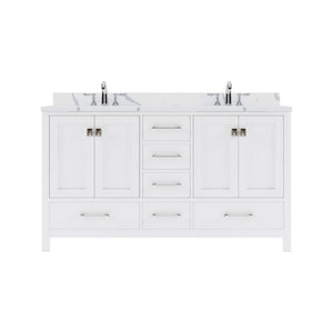 Details of the Virtu USA Caroline Avenue 60" Double Bath Vanity in White with Calacatta Quartz Top and Round Sinks | GD-50060-CCRO-WH-NM