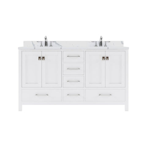 Image of Details of the Virtu USA Caroline Avenue 60" Double Bath Vanity in White with Calacatta Quartz Top and Round Sinks | GD-50060-CCRO-WH-NM