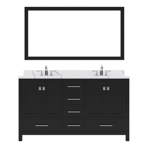 Details of the Virtu USA Caroline Avenue 60" Double Bath Vanity in Espresso with Calacatta Quartz Top and Square Sinks with Polished Chrome Faucets with Matching Mirror | GD-50060-CCSQ-ES-002