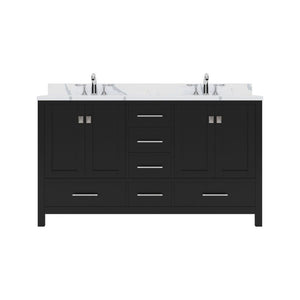 Details of the Virtu USA Caroline Avenue 60" Double Bath Vanity in Espresso with Calacatta Quartz Top and Square Sinks | GD-50060-CCSQ-ES-NM