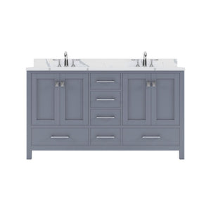 Details of the Virtu USA Caroline Avenue 60" Double Bath Vanity in Gray with Calacatta Quartz Top and Square Sinks | GD-50060-CCSQ-GR-NM