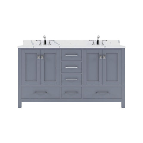 Image of Details of the Virtu USA Caroline Avenue 60" Double Bath Vanity in Gray with Calacatta Quartz Top and Square Sinks | GD-50060-CCSQ-GR-NM
