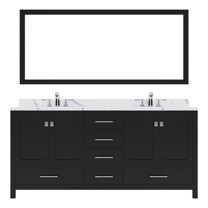 Details of the Virtu USA Caroline Avenue 72" Double Bath Vanity in Espresso with Calacatta Quartz Top and Round Sinks with Brushed Nickel Faucets with Matching Mirror | GD-50072-CCRO-ES-001