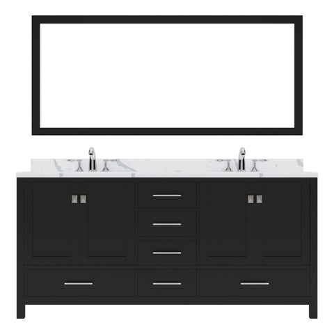 Image of Details of the Virtu USA Caroline Avenue 72" Double Bath Vanity in Espresso with Calacatta Quartz Top and Round Sinks with Brushed Nickel Faucets with Matching Mirror | GD-50072-CCRO-ES-001