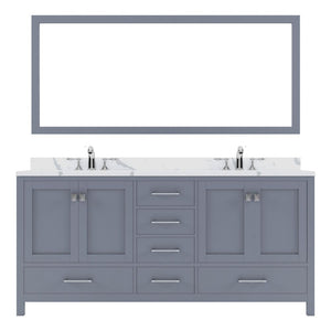 Details of the Virtu USA Caroline Avenue 72" Double Bath Vanity in Gray with Calacatta Quartz Top and Round Sinks with Brushed Nickel Faucets with Matching Mirror | GD-50072-CCRO-GR-001