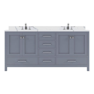 Details of the Virtu USA Caroline Avenue 72" Double Bath Vanity in Gray with Calacatta Quartz Top and Round Sinks | GD-50072-CCRO-GR-NM