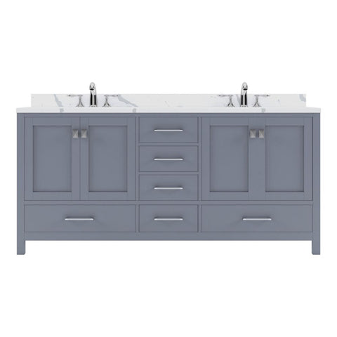 Image of Details of the Virtu USA Caroline Avenue 72" Double Bath Vanity in Gray with Calacatta Quartz Top and Round Sinks | GD-50072-CCRO-GR-NM