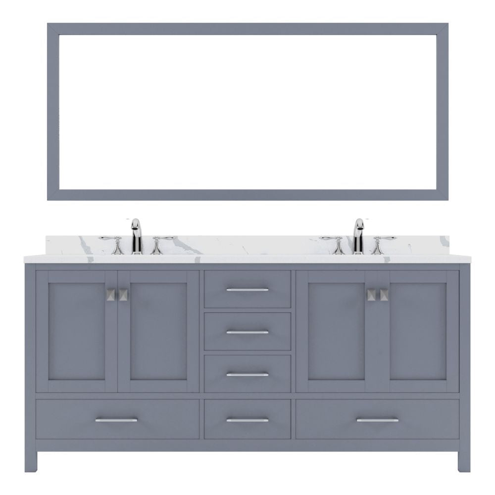 Details of the Virtu USA Caroline Avenue 72" Double Bath Vanity in Gray with Calacatta Quartz Top and Round Sinks with Matching Mirror | GD-50072-CCRO-GR