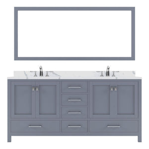 Details of the Virtu USA Caroline Avenue 72" Double Bath Vanity in Gray with Calacatta Quartz Top and Round Sinks with Matching Mirror | GD-50072-CCRO-GR