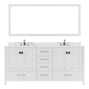 Details of the Virtu USA Caroline Avenue 72" Double Bath Vanity in White with Calacatta Quartz Top and Round Sinks with Brushed Nickel Faucets with Matching Mirror | GD-50072-CCRO-WH-001