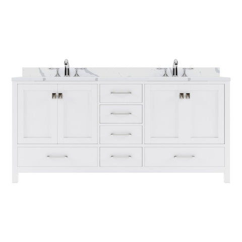 Image of Details of the Virtu USA Caroline Avenue 72" Double Bath Vanity in White with Calacatta Quartz Top and Round Sinks | GD-50072-CCRO-GR-NM