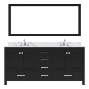 Details of the Virtu USA Caroline Avenue 72" Double Bath Vanity in Espresso with Calacatta Quartz Top and Square Sinks with Polished Chrome Faucets with Matching Mirror | GD-50072-CCSQ-ES-002