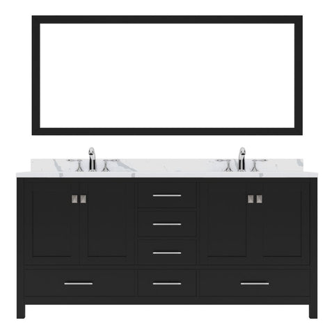 Image of Details of the Virtu USA Caroline Avenue 72" Double Bath Vanity in Espresso with Calacatta Quartz Top and Square Sinks with Polished Chrome Faucets with Matching Mirror | GD-50072-CCSQ-ES-002