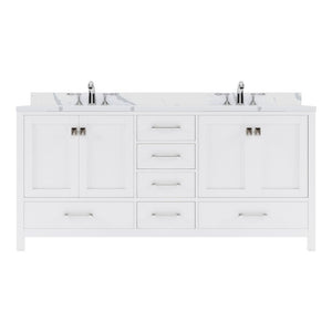 Details of the Virtu USA Caroline Avenue 72" Double Bath Vanity in White with Calacatta Quartz Top and Square Sinks | GD-50072-CCSQ-WH-NM