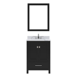 Details of the Virtu USA Caroline Avenue 24" Single Bath Vanity in Espresso with Calacatta Quartz Top and Round Sink with Brushed Nickel Faucet with Matching Mirror | GS-50024-CCRO-ES-001