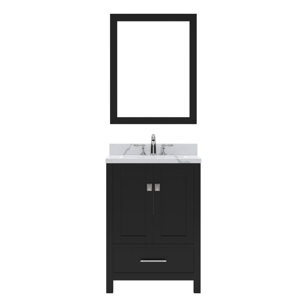 Details of the Virtu USA Caroline Avenue 24" Single Bath Vanity in Espresso with Calacatta Quartz Top and Round Sink with Polished Chrome Faucet with Matching Mirror | GS-50024-CCRO-ES-002