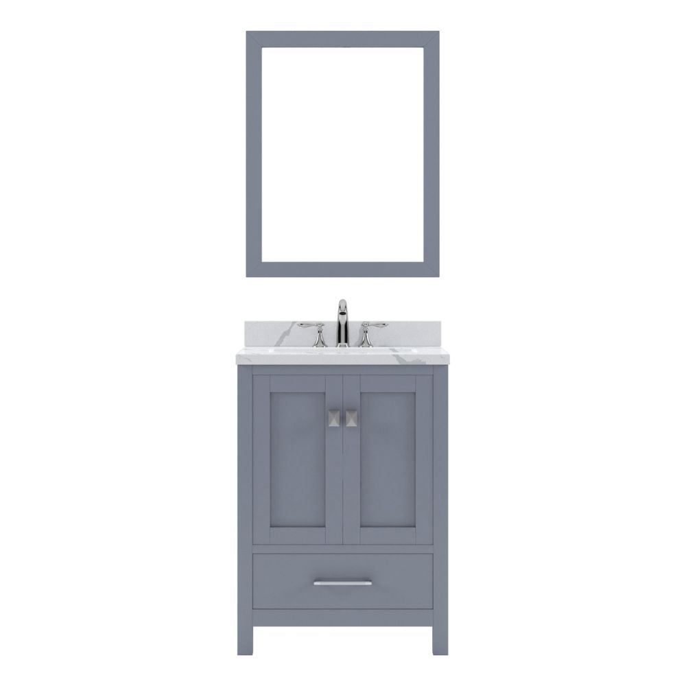 Details of the Virtu USA Caroline Avenue 24" Single Bath Vanity in Gray with Calacatta Quartz Top and Round Sink with Polished Chrome Faucet with Matching Mirror | GS-50024-CCRO-GR-002