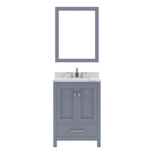 Details of the Virtu USA Caroline Avenue 24" Single Bath Vanity in Gray with Calacatta Quartz Top and Round Sink with Polished Chrome Faucet with Matching Mirror | GS-50024-CCRO-GR-002