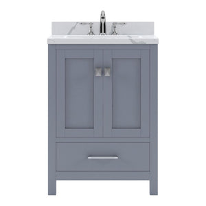 Details of the Virtu USA Caroline Avenue 24" Single Bath Vanity in Gray with Calacatta Quartz Top and Round Sink | GS-50024-CCRO-GR-NM
