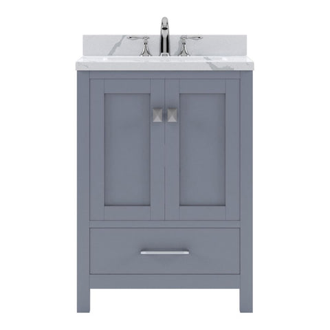 Image of Details of the Virtu USA Caroline Avenue 24" Single Bath Vanity in Gray with Calacatta Quartz Top and Round Sink | GS-50024-CCRO-GR-NM