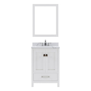 Details of the Virtu USA Caroline Avenue 24" Single Bath Vanity in White with Calacatta Quartz Top and Round Sink with Polished Chrome Faucet with Matching Mirror | GS-50024-CCRO-WH-002