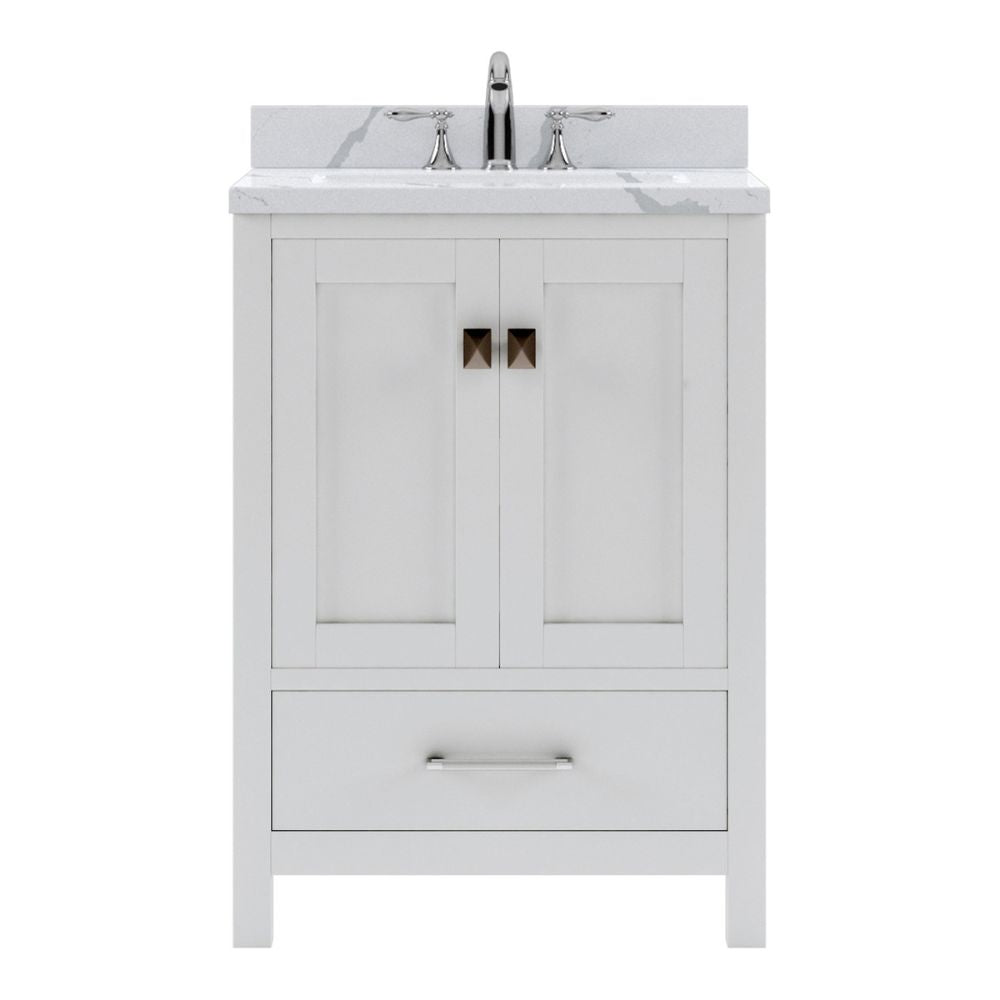 Details of the Virtu USA Caroline Avenue 24" Single Bath Vanity in White with Calacatta Quartz Top and Round Sink | GS-50024-CCRO-WH-NM