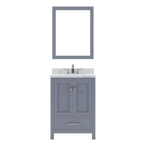 Details of the Virtu USA Caroline Avenue 24" Single Bath Vanity in Gray with Calacatta Quartz Top and Square Sink with Brushed Nickel Faucet with Matching Mirror | GS-50024-CCSQ-GR-001
