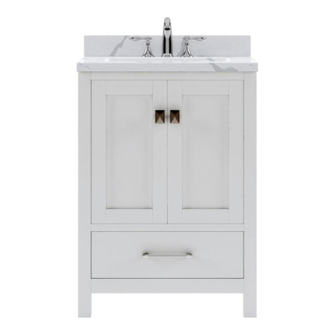 Image of Details of the Virtu USA Caroline Avenue 24" Single Bath Vanity in Gray with Calacatta Quartz Top and Square Sink | GS-50024-CCSQ-WH-NM