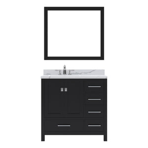 Details of the Virtu USA Caroline Avenue 36" Single Bath Vanity in Espresso with Calacatta Quartz Top and Round Sink with Brushed Nickel Faucet with Matching Mirror | GS-50036-CCRO-ES-001