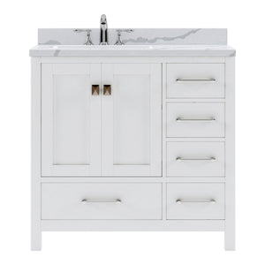 Details of the Virtu USA Caroline Avenue 36" Single Bath Vanity in White with Calacatta Quartz Top and Round Sink | GS-50036-CCRO-WH-NM