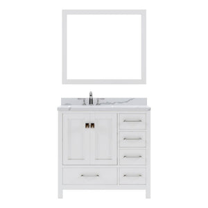 Details of the Virtu USA Caroline Avenue 36" Single Bath Vanity in White with Calacatta Quartz Top and Round Sink with Matching Mirror | GS-50036-CCRO-WH