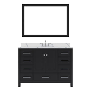 Details of the Virtu USA Caroline Avenue 48" Single Bath Vanity in Espresso with Calacatta Quartz Top and Round Sink with Brushed Nickel Faucet with Matching Mirror | GS-50048-CCRO-ES-001