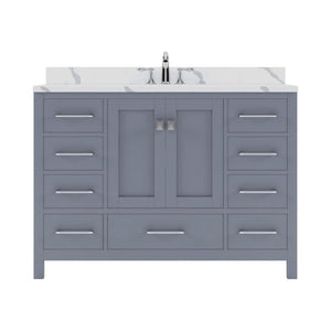 Details of the Virtu USA Caroline Avenue 48" Single Bath Vanity in Gray with Calacatta Quartz Top and Round Sink | GS-50048-CCRO-GR-NM