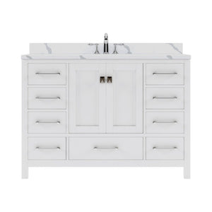 Details of the Virtu USA Caroline Avenue 48" Single Bath Vanity in White with Calacatta Quartz Top and Round Sink | GS-50048-CCRO-WH-NM