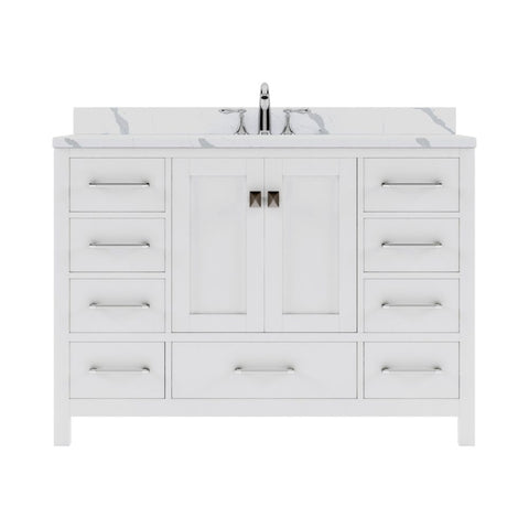 Image of Details of the Virtu USA Caroline Avenue 48" Single Bath Vanity in White with Calacatta Quartz Top and Round Sink | GS-50048-CCRO-WH-NM