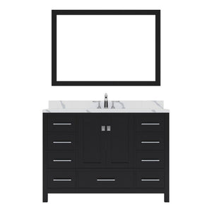 Details of the Virtu USA Caroline Avenue 48" Single Bath Vanity in Espresso with Calacatta Quartz Top and Square Sink with Brushed Nickel Faucet with Matching Mirror | GS-50048-CCSQ-ES-001