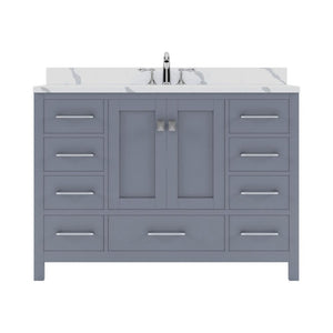 Details of the Virtu USA Caroline Avenue 48" Single Bath Vanity in Gray with Calacatta Quartz Top and Square Sink | GS-50048-CCSQ-GR-NM