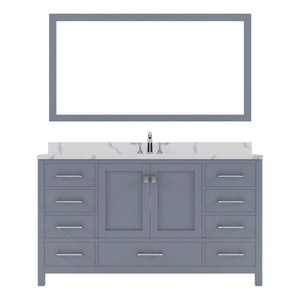Details of the Virtu USA Caroline Avenue 48" Single Bath Vanity in Gray with Calacatta Quartz Top and Round Sink with Brushed Nickel Faucet with Matching Mirror | GS-50060-CCRO-GR-001