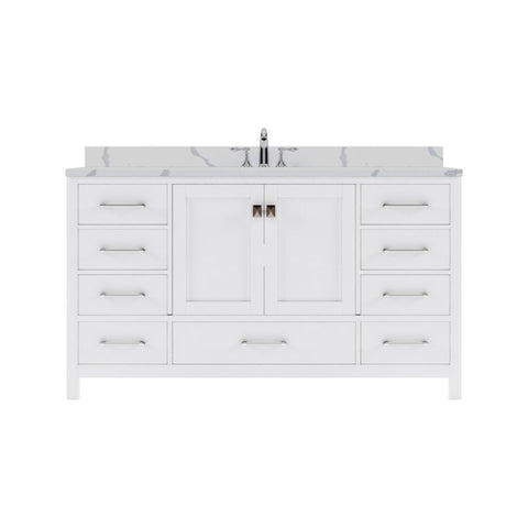 Image of Details of the Virtu USA Caroline Avenue 60" Single Bath Vanity in White with Calacatta Quartz Top and Round Sink | GS-50060-CCRO-WH-NM