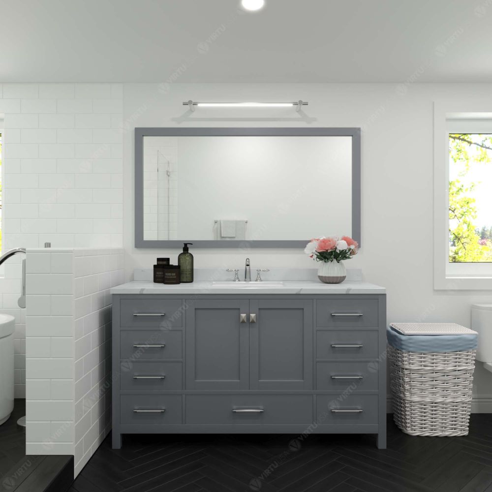 Caroline Avenue Gray 60" Square Sink Vanity Set with Polished Chrome Faucet | GS-50060-CCSQ-GR-002