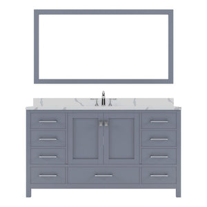 Details of the Virtu USA Caroline Avenue 60" Single Bath Vanity in Gray with Calacatta Quartz Top and Square Sink with Matching Mirror | GS-50060-CCSQ-GR