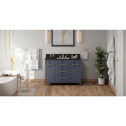 Image of Jeffrey Alexander Katara Modern 48" Blue Steel Single Sink Vanity w/ Black Granite Top | VKITKAT48BSBGR
